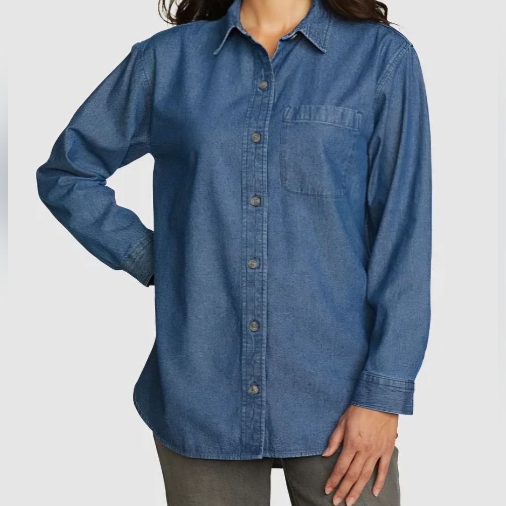 Eddie Bauer Blue Denim Button-up Shirt Women's Size S/P - Picture 2 of 12